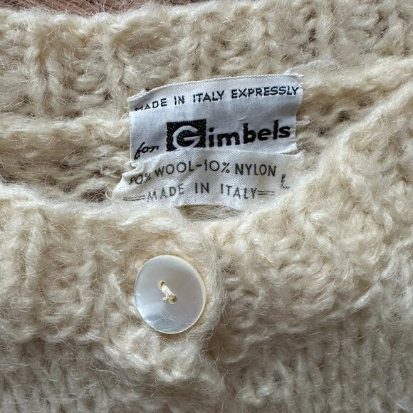 VTG 50s 60s GIMBELS MADE IN ITALY FUZZY MOHAIR EMBROIDERED CARDIGAN SWEATER L - Picture 2 of 6